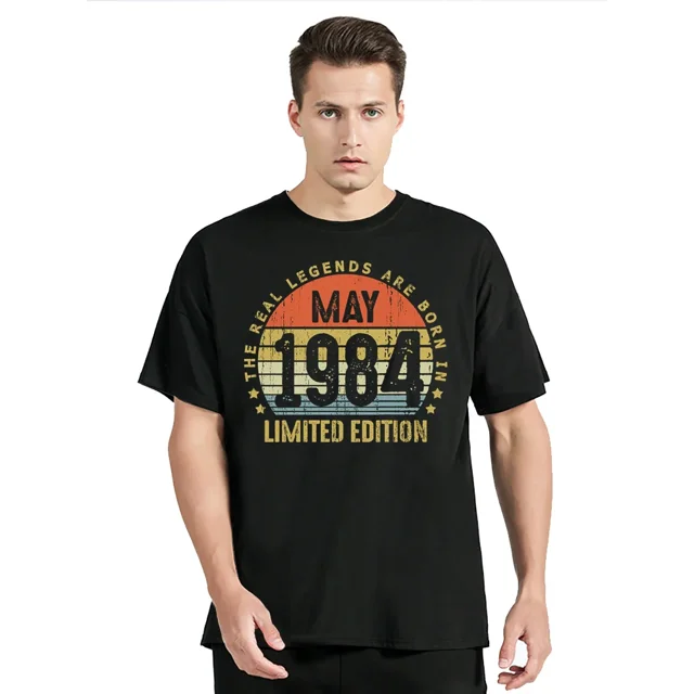 Camiseta de algodón con cuello redondo de cumpleaños vintage de 1984, ropa para hombre, camiseta de gran tamaño, camiseta casual de fitness, tops