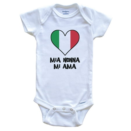

My Grandma Loves Me Italian Language Italy Flag Heart Baby Bodysuit - Mia nonna mi ama 3-6 Months White