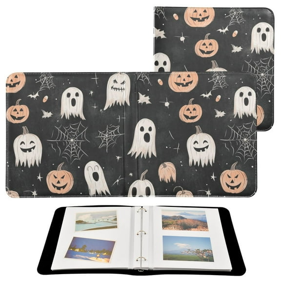 Leather Cover Photo Album 80 Pockets 4x6 Photos Bookshelf Picture Album Pumpkin Ghost Spiderweb