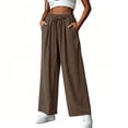 thumbnail image 4 of Npasoilc Wide Leg Pants for Women Flowy Palazzo Plus Size Sweatpants Drawstring Elastic Waist Trousers with Pockets,Brown, 4 of 6