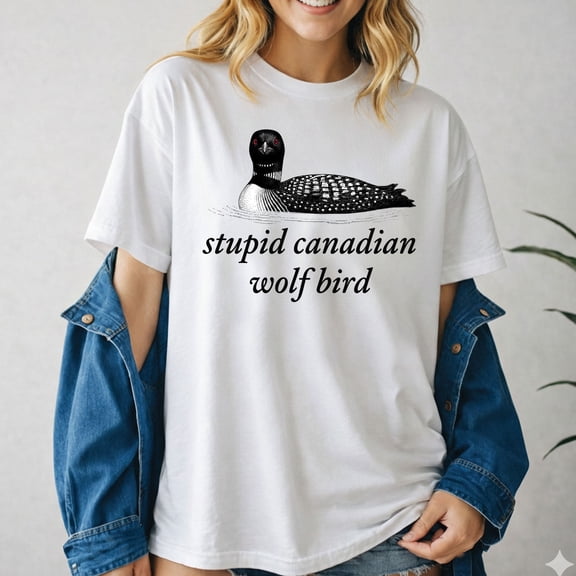 Stupid Canadian Wolf Bird Hockey Romance T-Shirt – Funny Hockey Fan Graphic Tee