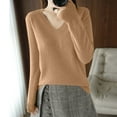 thumbnail image 2 of Long Sleeve Tunic Tops for Women Fall Solid Color Knitted Sweater Pullover Womens Shirts Business Casual Khaki L, 2 of 4