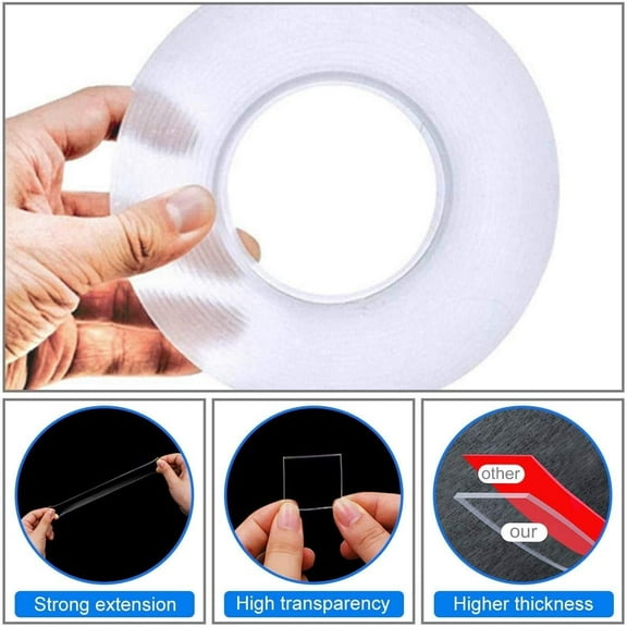 Double Sided Tape Heavy Duty(16.5FT) Double Sided Tape for Walls,Multipurpose Removable Mounting Tape Adhesive Grip,Aouble Sided Sticky Tape,Household,Kitchen (2 Pack)