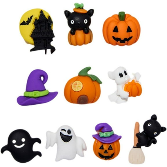 Hzzsbu 40pcs Halloween Resin Charms - Kawaii Colorful Flatback Ornaments Cat Pumpkin Ghost Cabochons for Diy Crafts