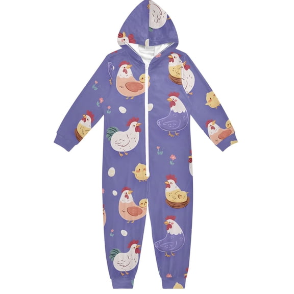 Purple Chicken Hen Pattern One Piece Pajamas Soft Jumpsuit Cozy Sleep and Play Romper Zipper and Pockets 4T