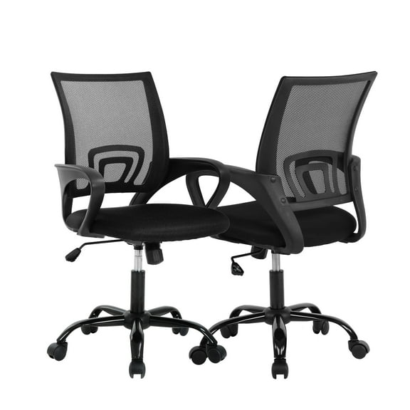 YRLLENSDAN Mesh Office Chair, Home Office Desk Chairs with Wheels and Arms Computer Chair Adjustable Rolling Swivel Chair for Adults, Black, 2 Pack