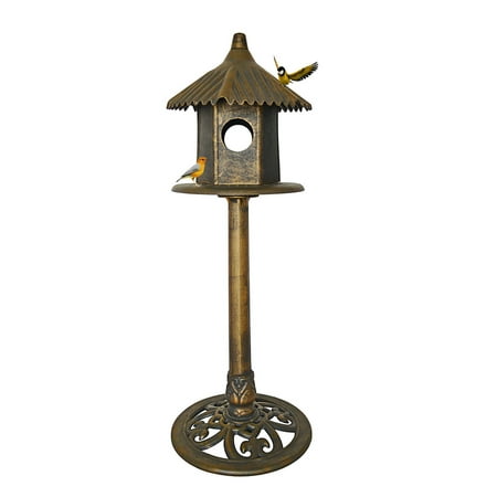 Westcharm Classic Heights Elegant Free-standing Wild Bird House with Domed Roof and Pedestal Base, Antique Bronze Finish