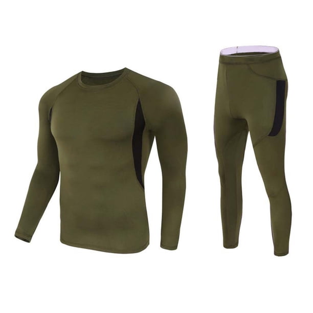 Jumpingount Ropa interior térmica de invierno para hombre, mallas para mantener el calor, conjuntos de ropa, calzoncillos de compresión transpirables, ropa Camisetas Verde oscuro METRO Jumpingount AP013256-02