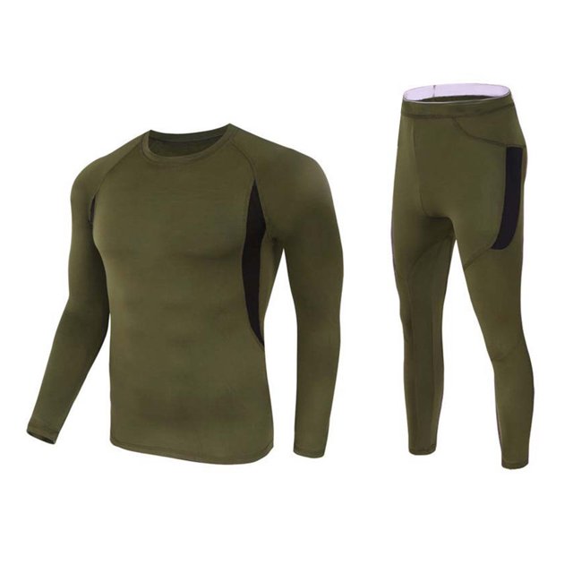 Sonducket Ropa interior térmica de invierno para hombre, mallas cálidas, conjuntos de ropa, calzoncillos de poliéster de compresión elásticos Camisetas Verde oscuro METRO Sonducket AP013256-02
