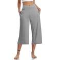 thumbnail image 3 of Capris Pants for Women Solid Color Wide Leg Yoga With High Waist Cropped Casual Trousers Loose Oversize Lounge Pants With Pockets, 3 of 6
