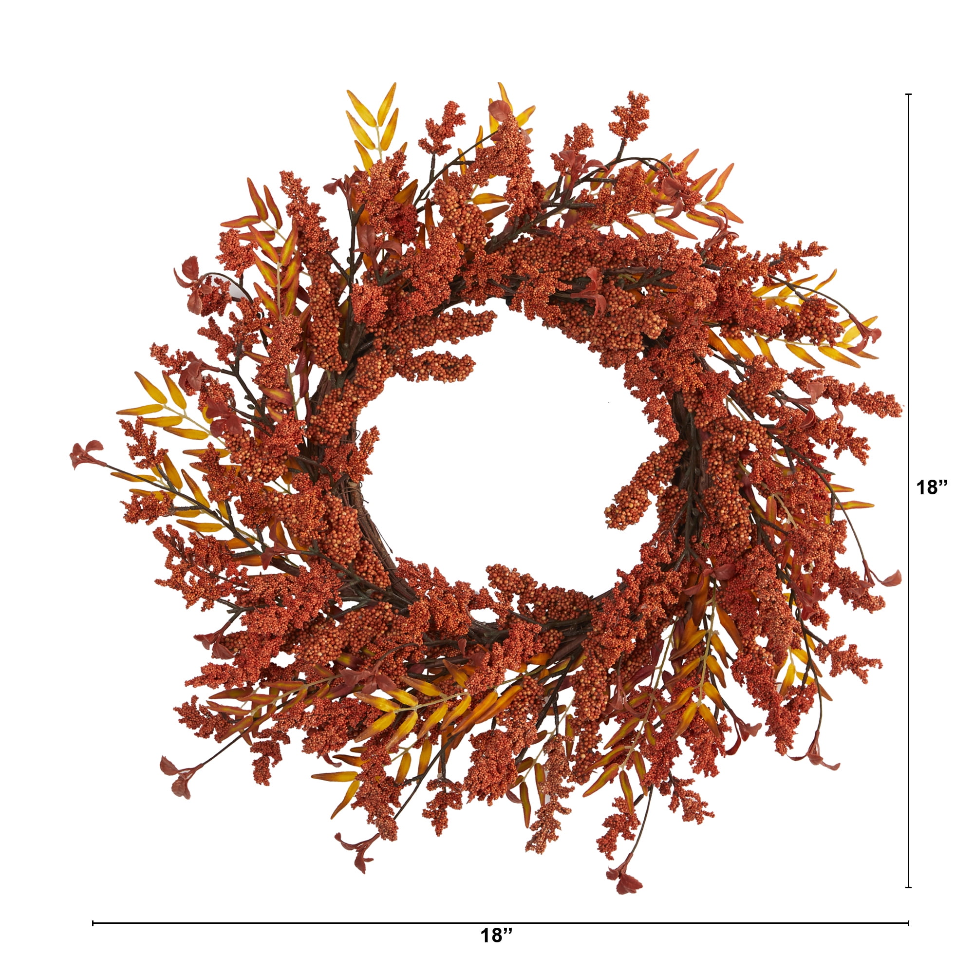 Nearly Natural Plastic Wreath, 18.00" (Assorted Colors)