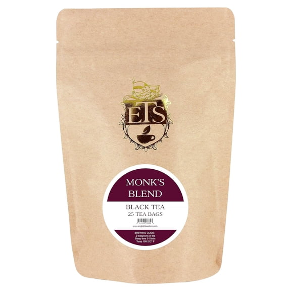 Monks Blend Flavored Black Tea | Bold Grenadine and Vanilla Infused Ceylon Tea | 50 String and Tag Teabags | Naturally Flavored | Steeps Hot or Iced | Resealable Fresh Pouch | English Tea Store
