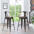 thumbnail image 2 of Bar Stool Chair Barstool, Set of 2, Wood, Metal Steel, Brown, Modern Contemporary Urban Design, Bar Pub Cafe Bistro Hotel Restaurant Hospitality, 2 of 5