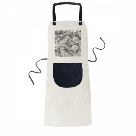 

China Blue Dragon Wave Line Painting Repeat Apron Adjustable Bib Cotton Linen BBQ Kitchen Pocket Pinafore