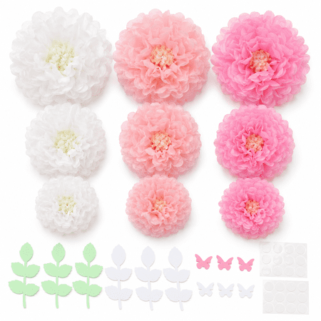 Tissue Paper Flowers Kit with Butterfly and Leaves, Party Wall Backdrop Decoration - Home Bedroom Wedding Birthday Parties and Events