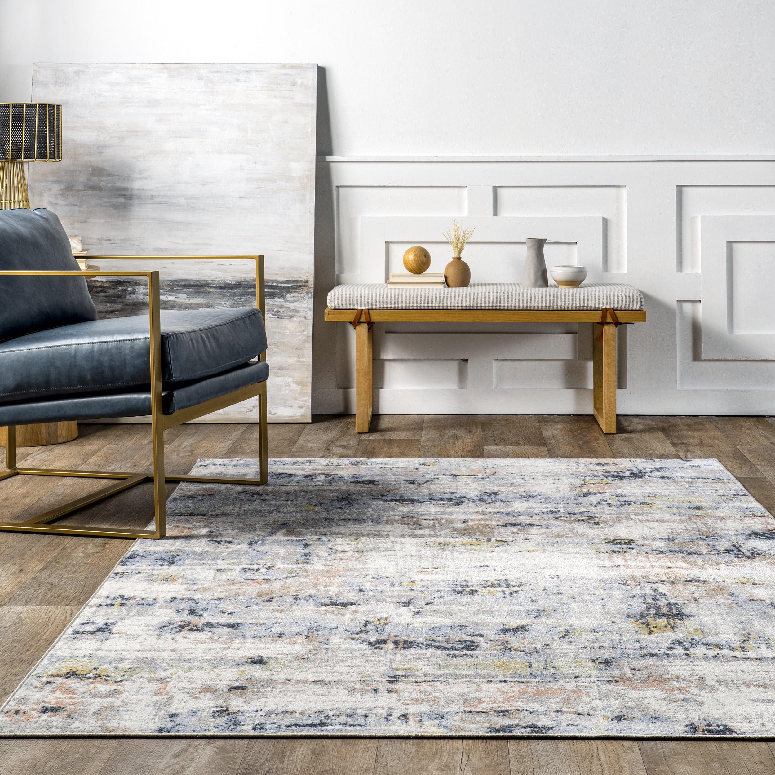 nuLOOM Aaliyah Casual Abstract Machine Washable Area Rug, 5' 3" x 7' 6", Blue