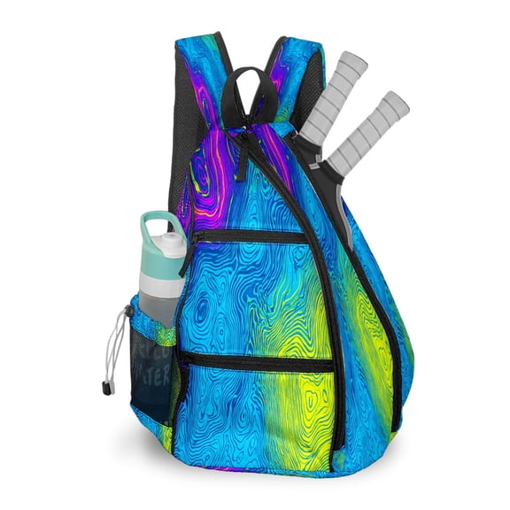 Pickleball Bag with Padded Back, Neon Blue Fluid Multi-Compartment Paddle Backpack, Lightweight Nylon Sports Bag for Men & Women