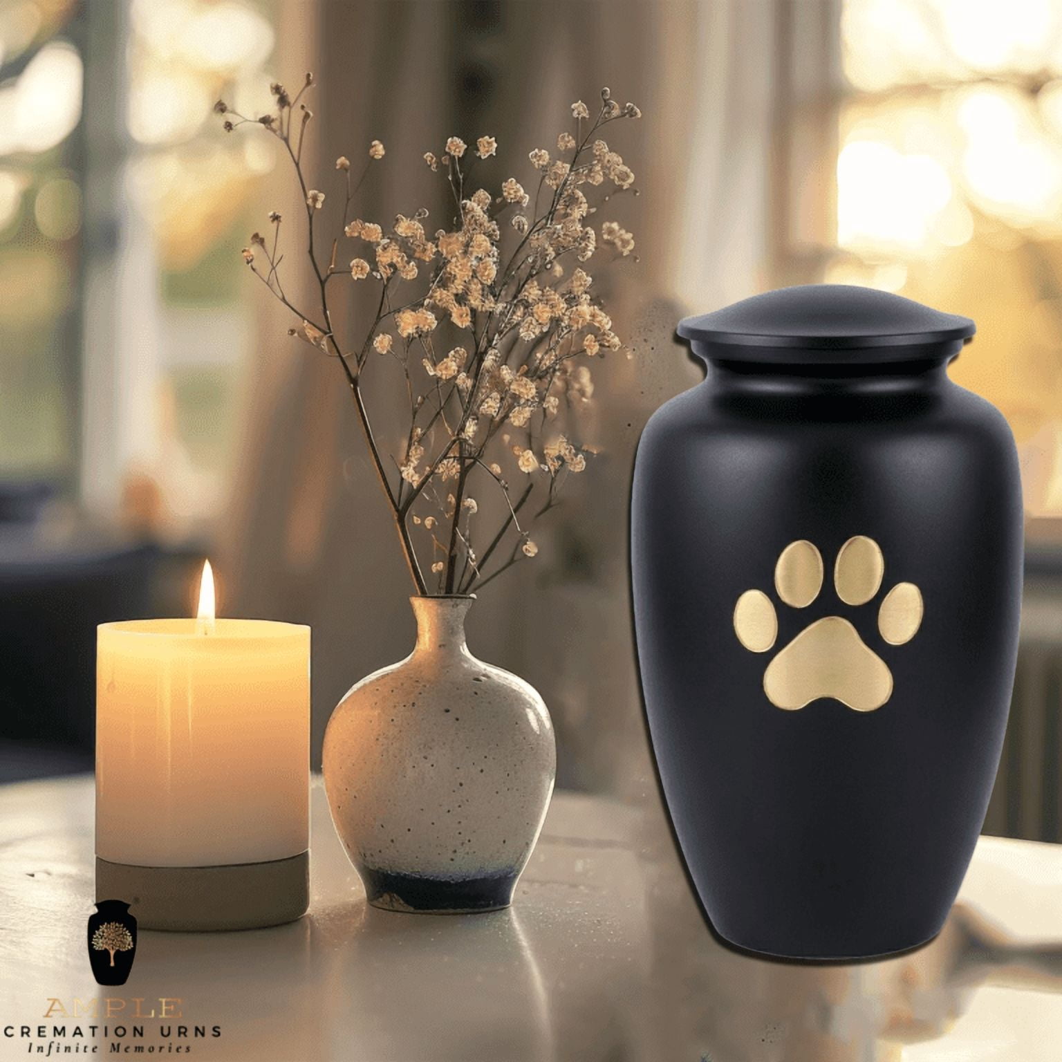 Minimal Paw Print Pet Urn for Ashes Aluminum Cremation Urn Dog Cat Memorial 10 INCH PREMIUM