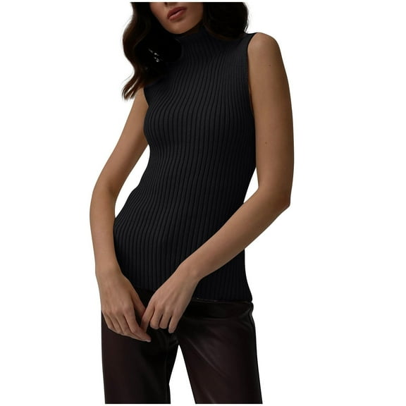 WREESH Women's Fall Sleeveless Turtleneck Mock Neck Ribbed Pullover Tank Top Lightweight Knit Sweater