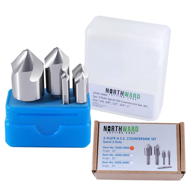 Northward 5pc 60 Deg 3-Flute HSS Countersink & Deburring Tool Set, 0206-3060