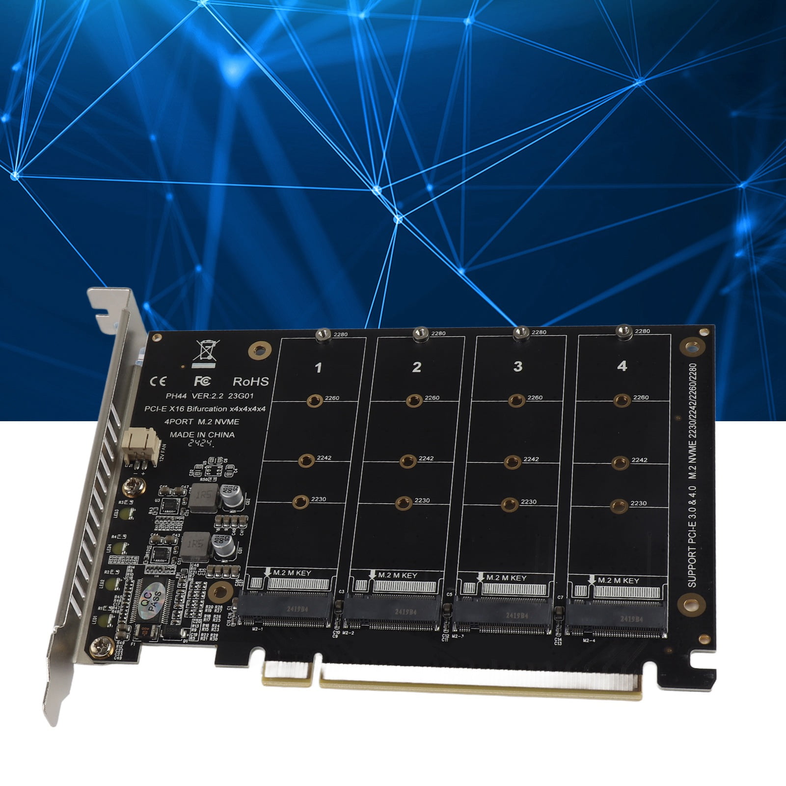 M.2 NVME PCIE Adapter Card, 4 Port M.2 NVME SSD to PCIE X16 M Key Hard Drive Converter Reader Expansion Card, Support Hard Disk M.2 NVME Protocol SSD, M.2 PCIE Equipment