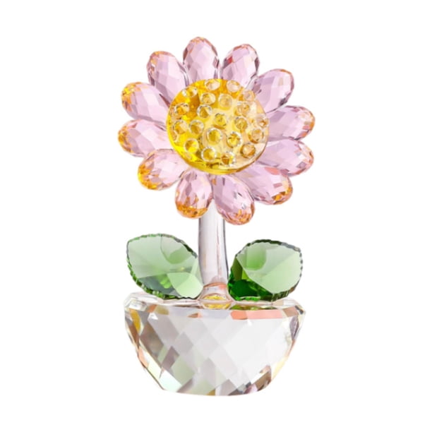 Figura de girasol, ramo de cristal, centro de mesa de flores, adorno de girasol pequeño rosa