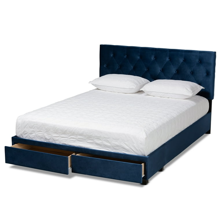 Baxton Studio Caronia Modern and Contemporary Navy Blue Velvet Fabric Upholstered 2-Drawer King Size Platform Storage Bed Baxton Studio Caronia Modern and Contemporary Navy Blue Velvet Fabric Upholstered 2-Drawer King Size Platform Storage Bed