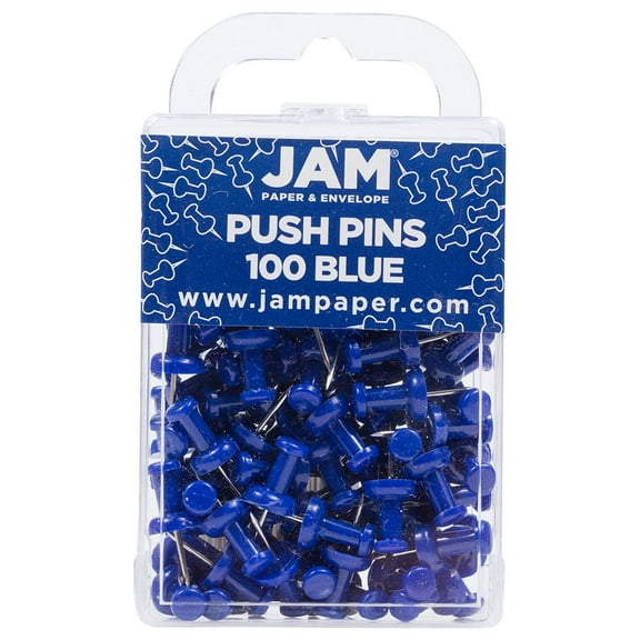 JAM Paper Colorful Push Pins, Blue, 100/Pack