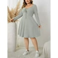 thumbnail image 6 of Sucegi Plus Size Long Sleeve Ribbed Dress - Tie Neck, Waist-Cinching, Vintage Fashion for Women, Winter New Arrivals., 6 of 7