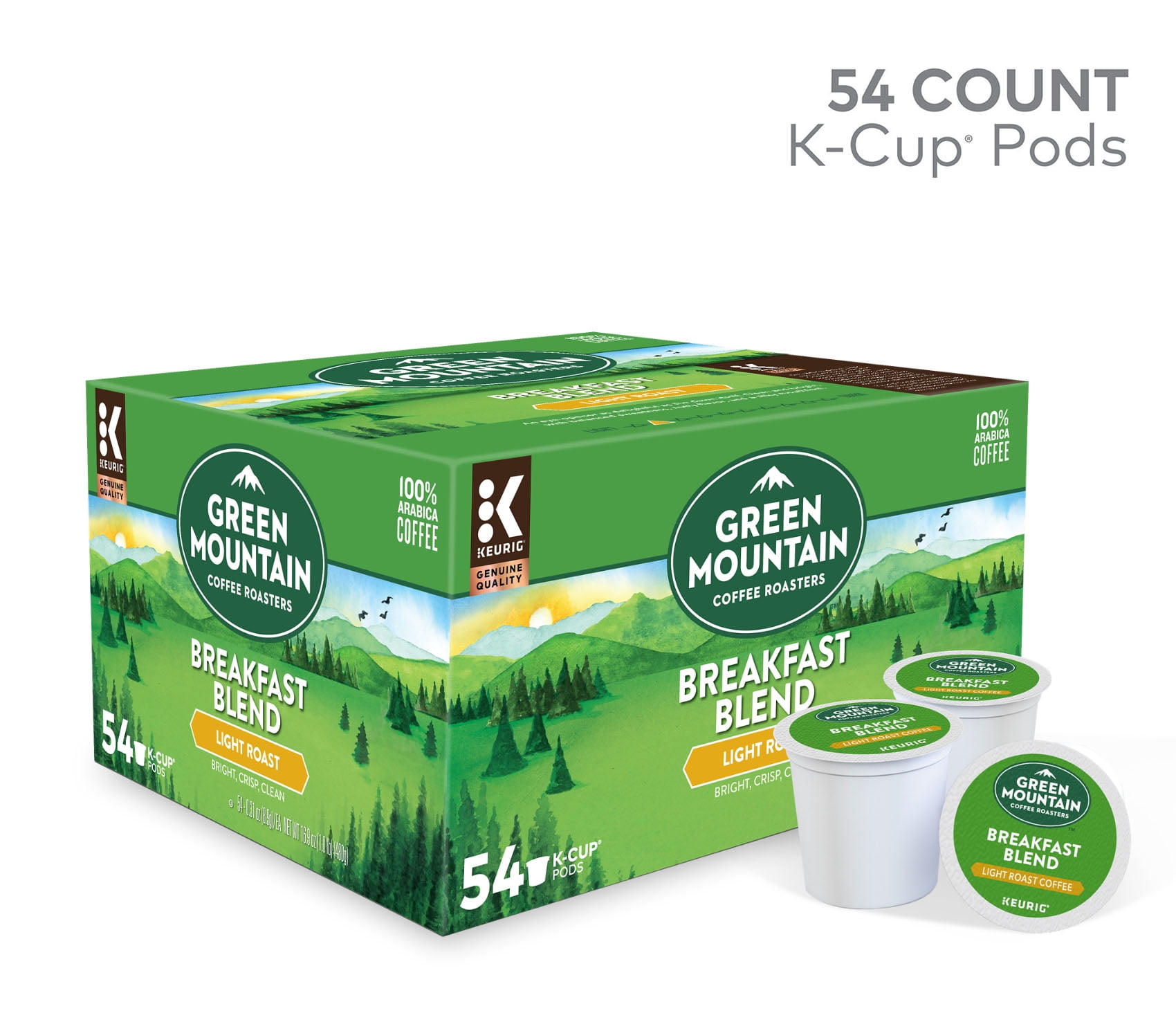 Green Mountain Coffee Breakfast Blend KCup Pods, Light Roast, 54 Count for Keurig Brewers