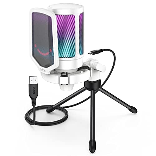 Micrófono USB FIFINE AmpliGame Grabación Gaming PC RGB Blanco