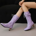 thumbnail image 5 of YLYL Women Gothic Victorian Boots Low Kitten Heel Mid Calf Boots Lace up Cute Bow Boots Witch Shoes, 5 of 9