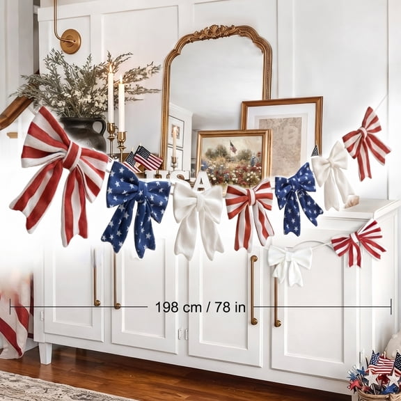 Fourth of July Decorations Red White and Blue Patriotic Bow, Front Porch Outdoor Hanging Decor, Star Striped Bow Party Decorations for Memorial Day Front Door Mantel