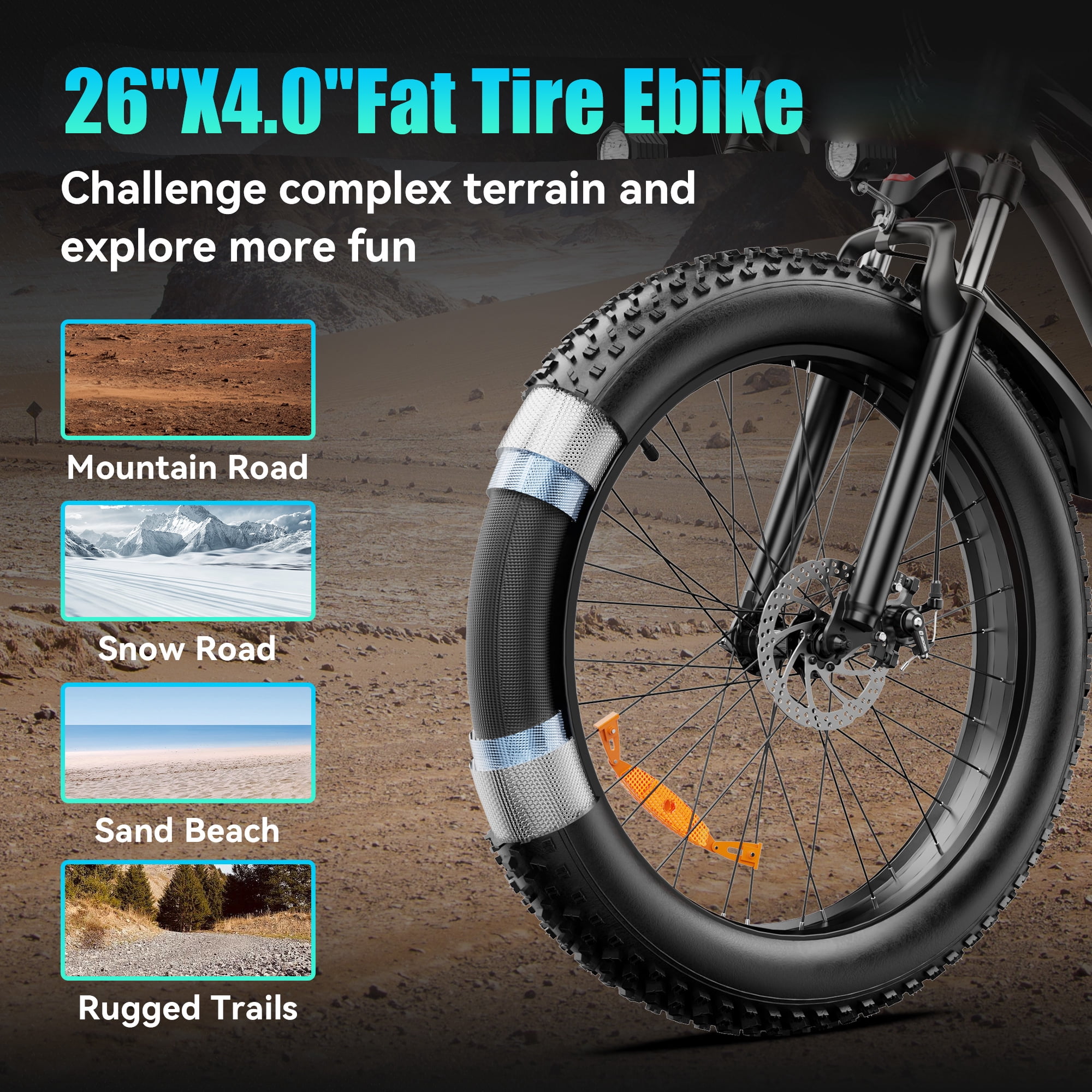 SUNTIBYE Electric Bike for Adults, 26" Fat Tire Class 2 Ebike, 48V 15Ah 750W, UL2849, Up to 65 Miles, Black