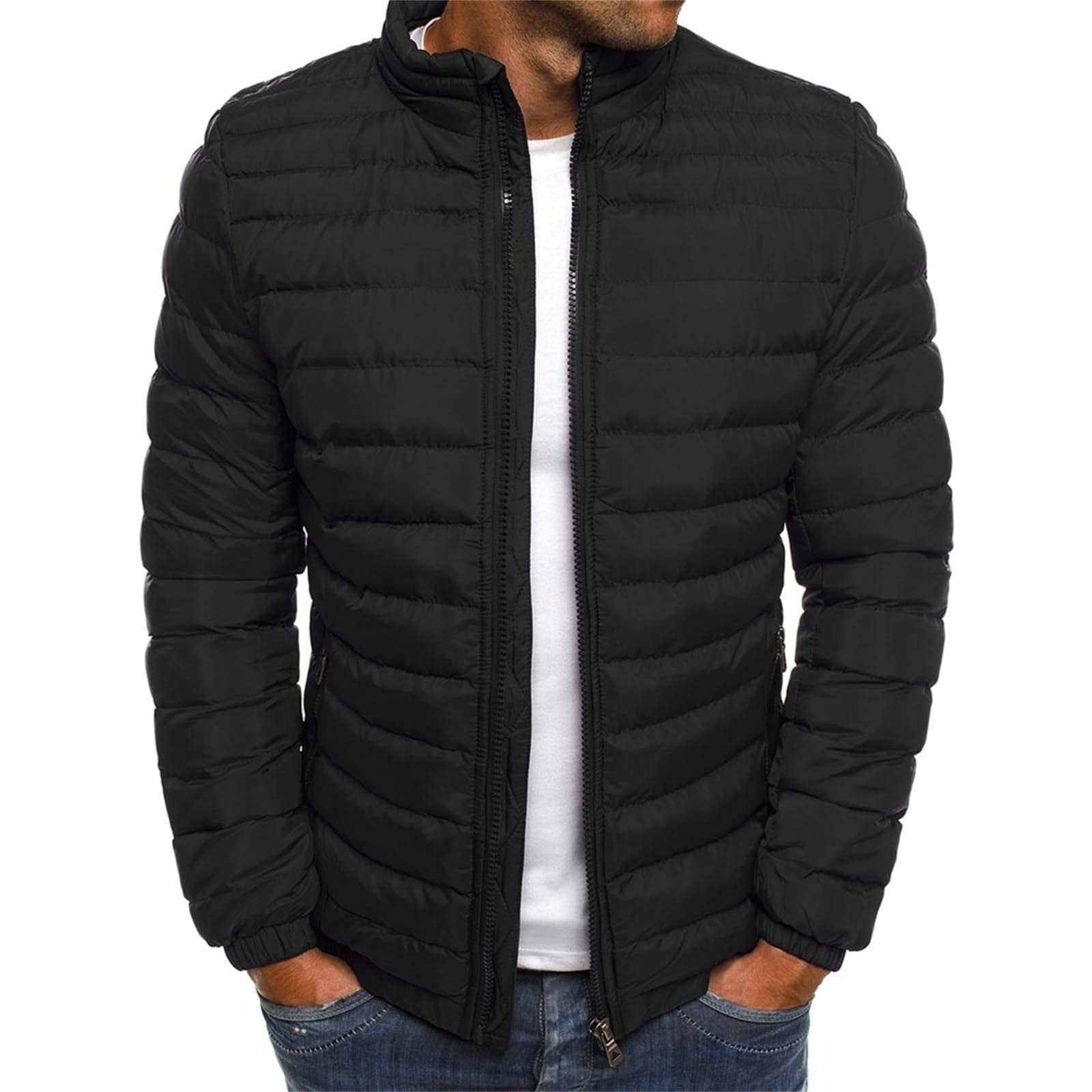 Men's Lightweight Puffer Winter Jacket Packable Puffy Zip Up Stand Collar Bubble Insulated Coat for Travel Ski Hiking