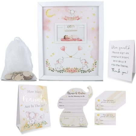 Kate Aspen Elephant Baby Shower Guest Book Alternative with 30 Wooden Pieces & Advice Card with Tent Card, Decor Gifts for Baby Shower, Baby Event - Pink