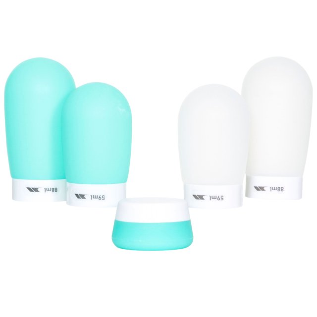 Trespass - Set de Botellas de Viaje SqueezeMe de Silicona - Pack de 5 (Aguamarina, Transparente)