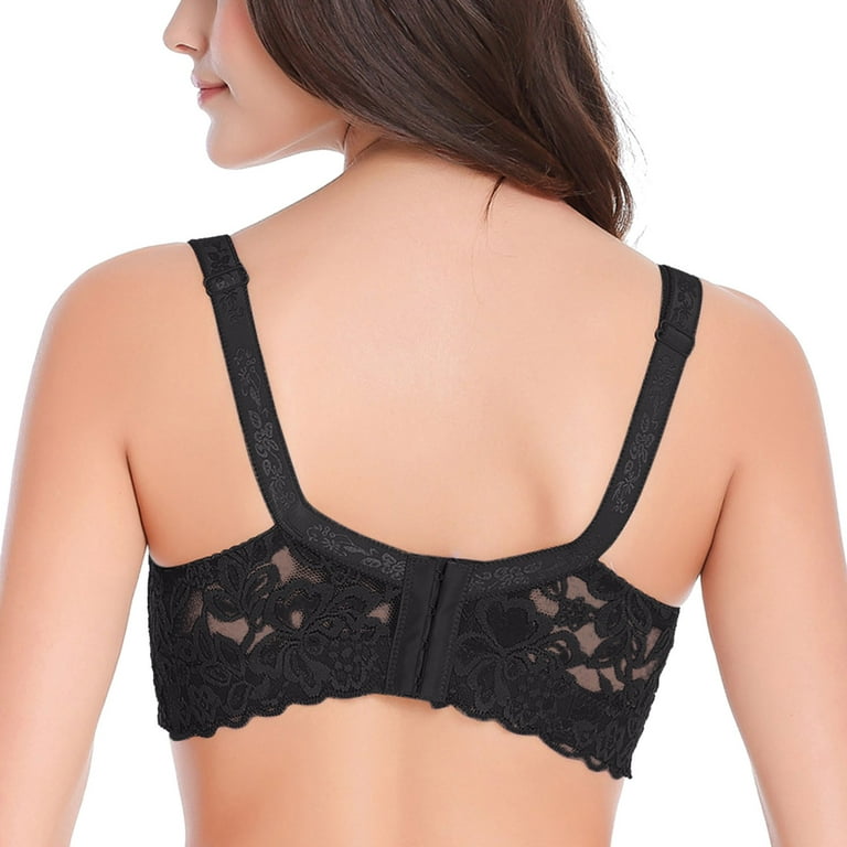 CLZOUD Comfy Bras Black Lace Womens Lace Gathered Bra Straps Cup Underwear  (no Underwire) 85D 