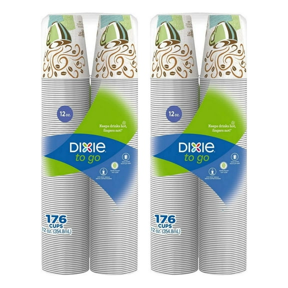 Dixie to Go Cups, 12 Ounce, 176 Count - Pack of 2 for a total of 352 cups - perfect for hot coffees and over hot/cold beverages
