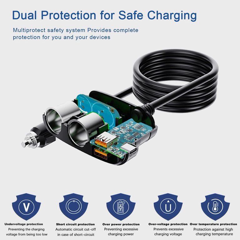 Quick Charge 3.0 Car Charger, 120W 2-Way Cigarette Lighter Splitter DC 12V  Power Adapter Socket Extension with Dual USB Quick Chargers for Sat Nav,  DashCam, iPhones, iPad, Android, Laptop