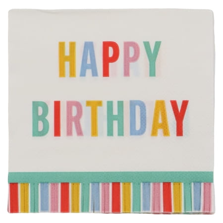 Celebrate It Beverage Napkins Vibrant Happy Birthday Multicolor Stripes White 4.8 x 4.8 12 Packs (240 Total Count)