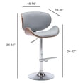 thumbnail image 4 of Bar Stool Walnut Bentwood Adjustable Height Swivel - Modern Contemporary Gray Leatherette Curved Seat & Back - 36-44 Inch Gray + Primary Living Space + American Design + Metal, 4 of 6