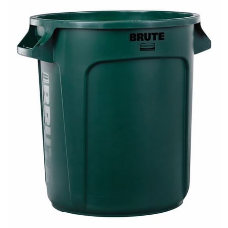 Round Brute Container, Plastic, 10 gal, Dark Green, 6/Carton