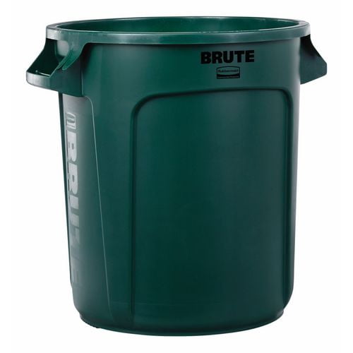 Round Brute Container, Plastic, 10 gal, Dark Green, 6/Carton