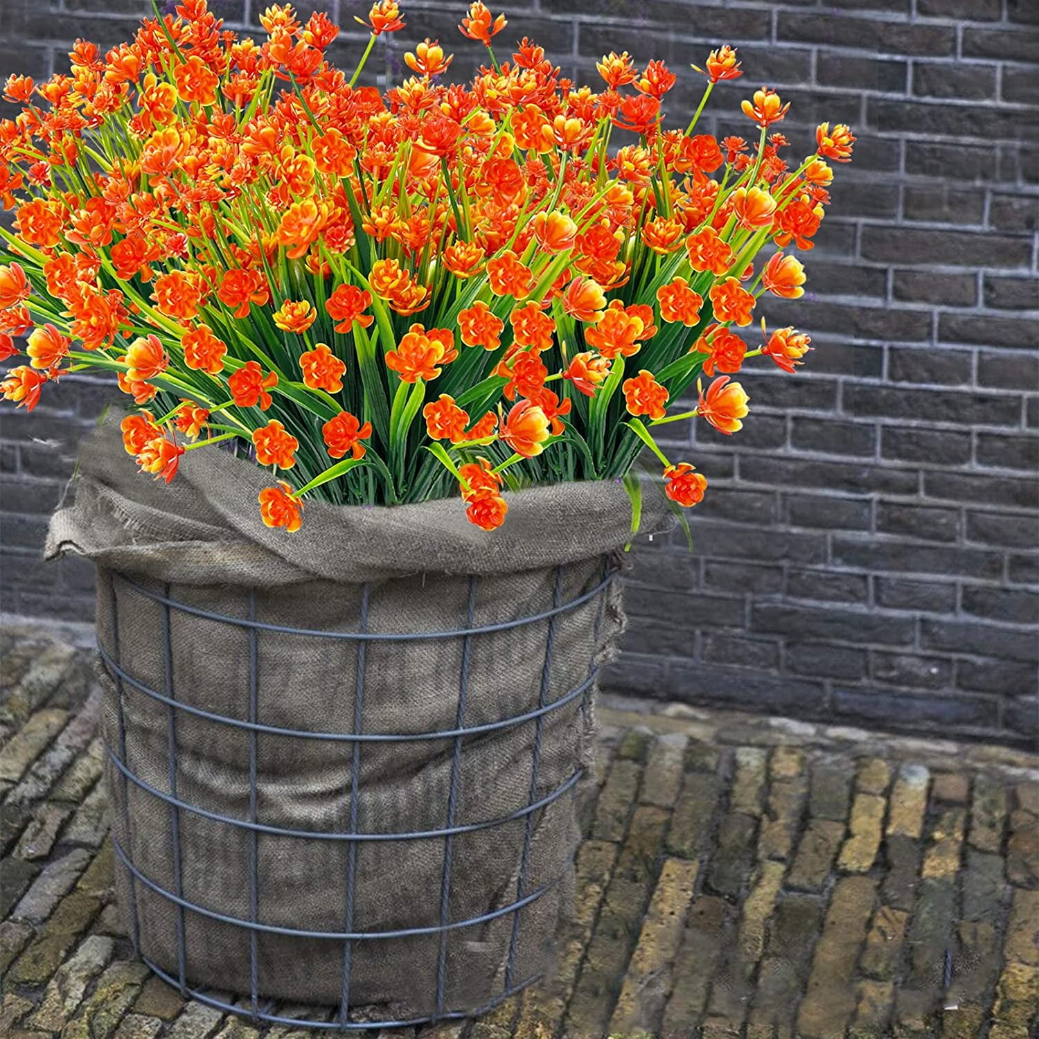 20 Bundles Artificial Flowers for Outdoor Decoration, Fall Decoration UV Resistant Faux Outdoor Plastic Greenery Shrubs Plants Fake Flowers Home Garden Fall Decor(Orange Red)