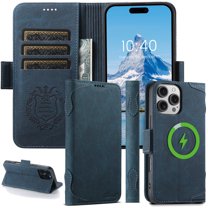 ELEHOLD Case for iPhone 16 Pro Max, Magnetic Leather Wallet Case with Card Holder Kickstand Flip Folio Cover Case,Blue