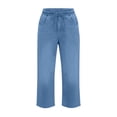 thumbnail image 5 of SAWOBUUN Womens Denim Capri Pants Drawstring Elastic Waist Cropped Jeans Casual Straight Leg Capris Summer Jeans, 5 of 8