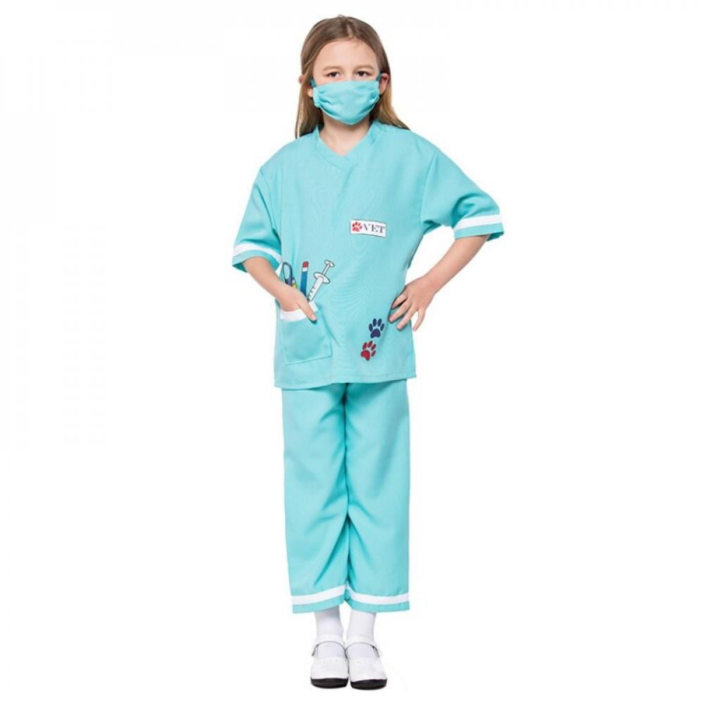 Halloween Jr Dr Doctor Dress Up Party Scrubs Deluxe Kids Toddler Vet Costume Set in Blue for Scrubs Pretend Play 