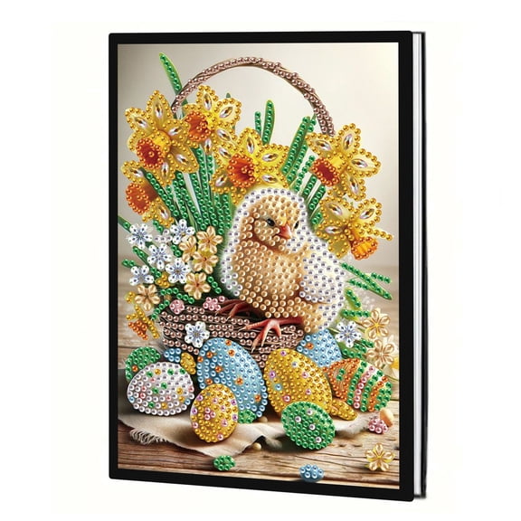 Diamond Painting Notebook Kit Chick and Flower Basket Easter DIY Art Craft Kit A5 Perfect Creative Gift Ideal for Painting, Writing, and Notebook Use