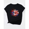thumbnail image 4 of Camiseta informal con estampado de bandera estadounidense y estrellas para mujer: cómoda camiseta de algodón, cuello redondo y manga corta con un diseño único de labios. Camisetas informales., 4 of 7